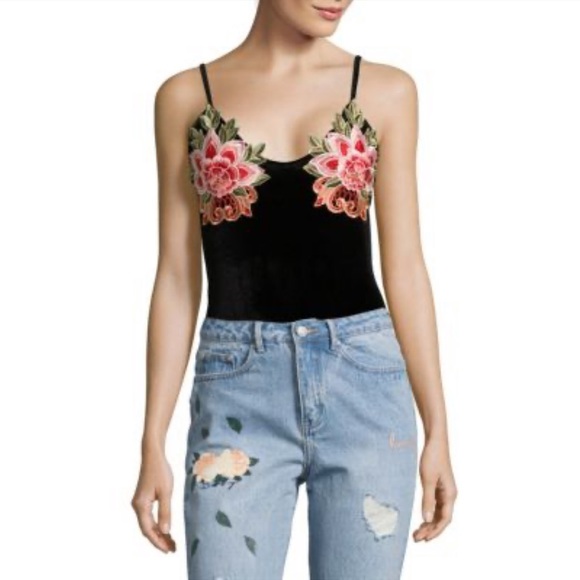 Floral Applique Velvet Bodysuit - Picture 2 of 5